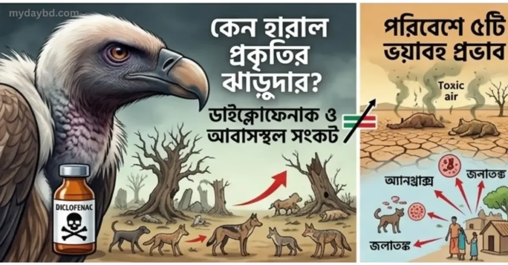 শকুন বিলুপ্ত হওয়ার কারণ কী? প্রকৃতি থেকে শকুন হারিয়ে যাওয়ার ৫টি ভয়াবহ প্রভাব শকুন বিলুপ্ত হওয়ার কারণ কী? এবং পরিবেশের ওপর এর প্রভাব - ইনফোগ্রাফিক