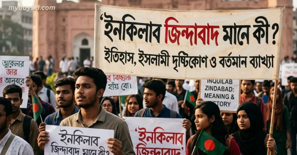 ইনকিলাব জিন্দাবাদ মানে কী? ইতিহাস, ইসলামী দৃষ্টিকোণ ও বর্তমান ব্যাখ্যা ইনকিলাব জিন্দাবাদ মানে কী? ইতিহাস ও বর্তমান প্রেক্ষাপট নিয়ে প্রতিবাদী ব্যানার
